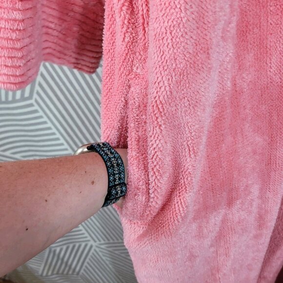 Vintage Chenille Robe House Coat Plus 1X Pockets Warm Winter Pink 1/2 Zip Long - Picture 5 of 7
